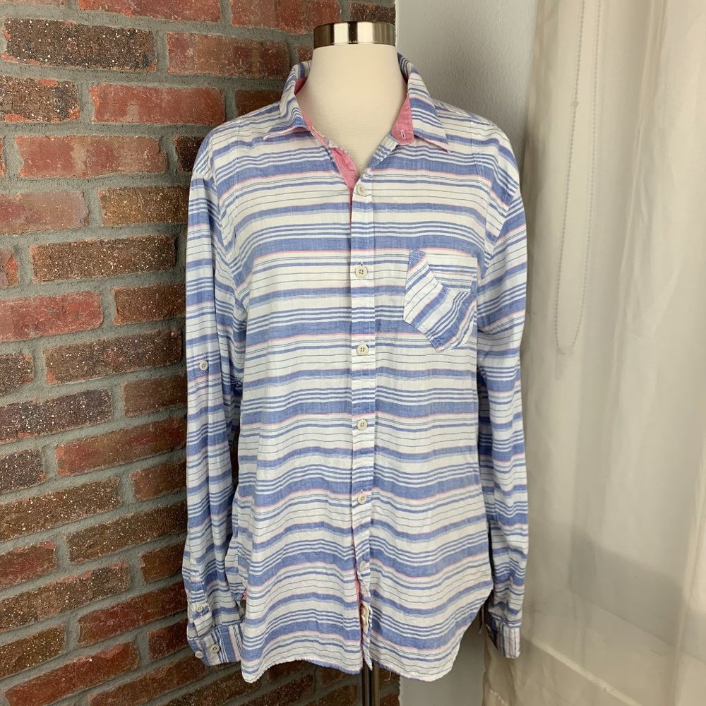 BTNS Striped Cotton Button Up Shirt, L